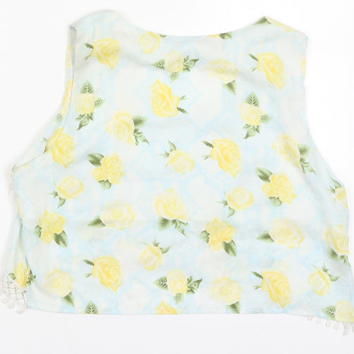 Urmodar Womens Blue Floral Polyester Cropped Tank Size M Round Neck - Yellow Flowers
