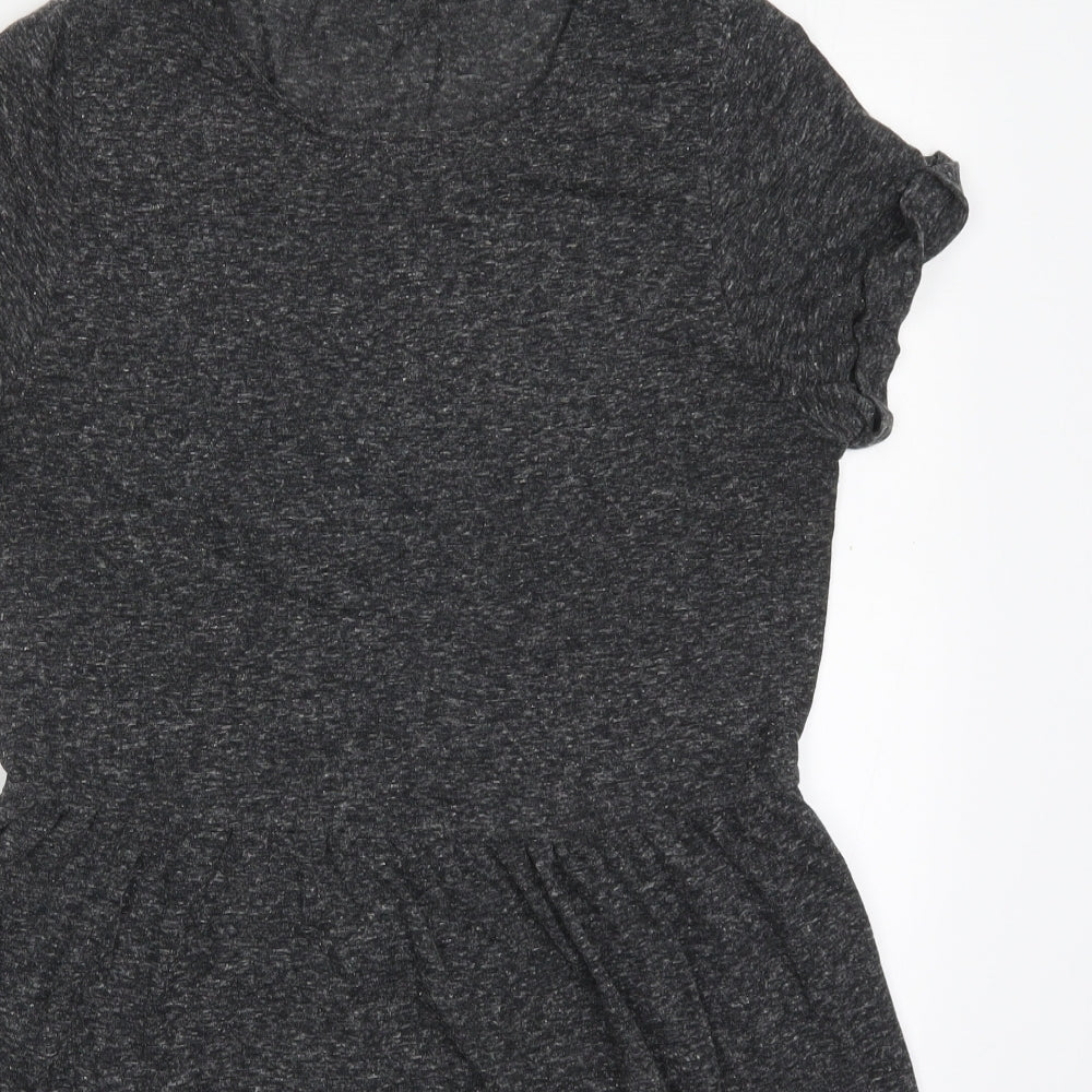 Topshop Womens Grey  Polyester Skater Dress  Size 12  Round Neck Pullover