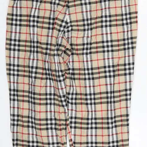 PRETTYLITTLETHING Womens Beige Check Cotton Trousers  Size 10 L24 in Regular Drawstring