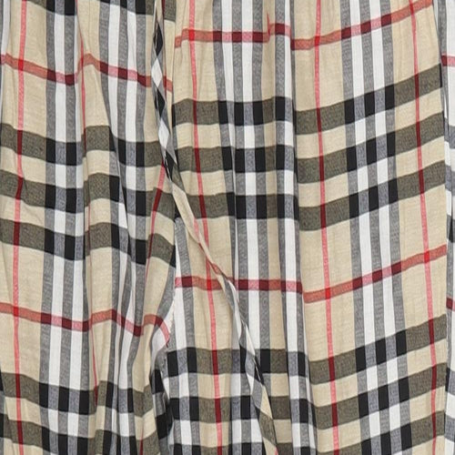 PRETTYLITTLETHING Womens Beige Check Cotton Trousers  Size 10 L24 in Regular Drawstring