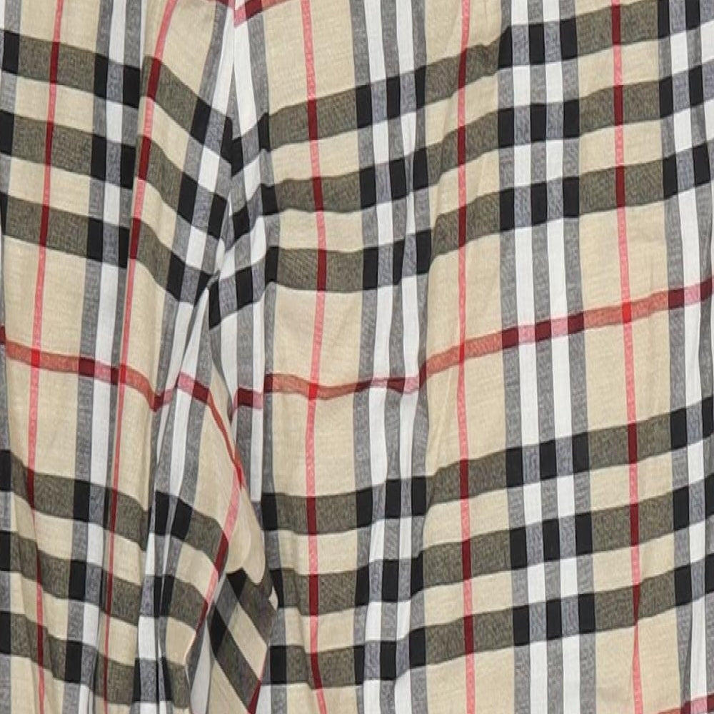 PRETTYLITTLETHING Womens Beige Check Cotton Trousers  Size 10 L24 in Regular Drawstring