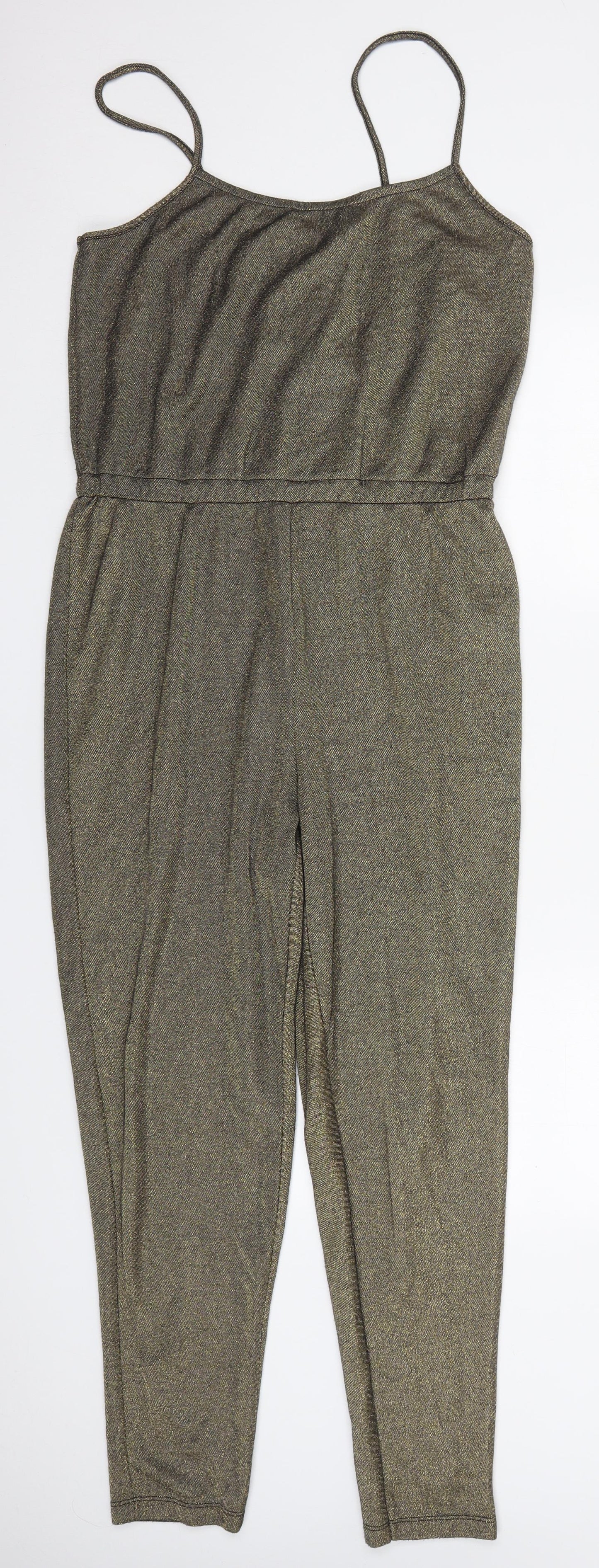 Topshop Womens Gold  Polyester Jumpsuit One-Piece Size 12 L38 in Button