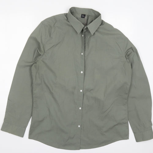 Preworn Mens Green  Polyester  Button-Up Size XL Collared Button - Cheu Cheu