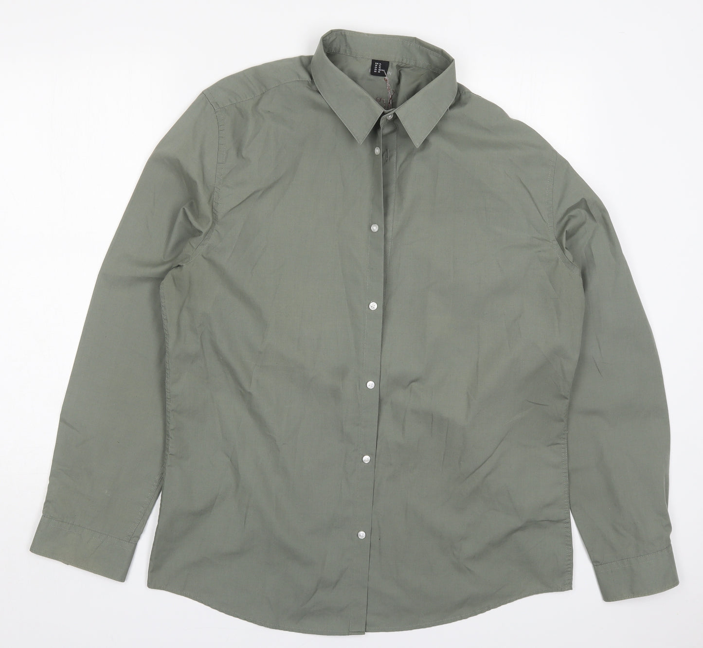 Preworn Mens Green  Polyester  Button-Up Size XL Collared Button - Cheu Cheu