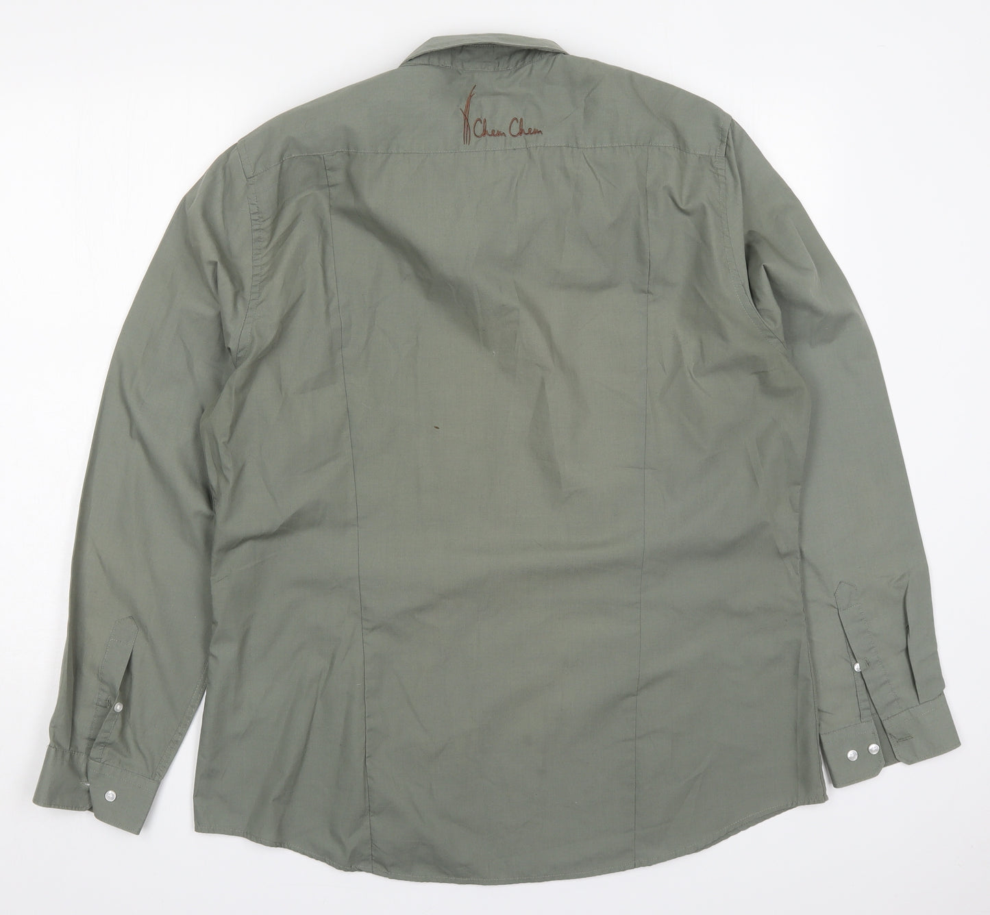 Preworn Mens Green  Polyester  Button-Up Size XL Collared Button - Cheu Cheu