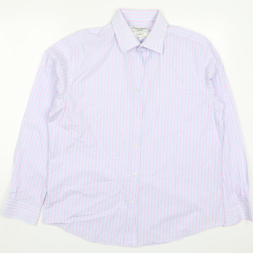 Stovel & Mason Mens Blue Striped Cotton  Dress Shirt Size 17 Collared Button - Pink