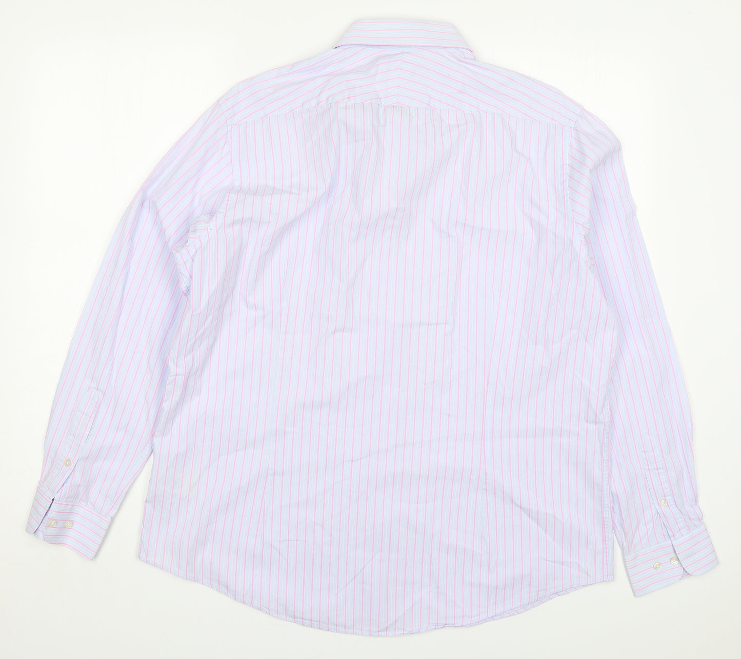 Stovel & Mason Mens Blue Striped Cotton  Dress Shirt Size 17 Collared Button - Pink