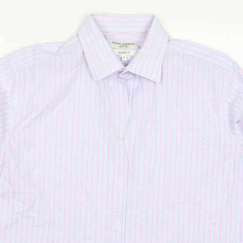 Stovel & Mason Mens Blue Striped Cotton  Dress Shirt Size 17 Collared Button - Pink