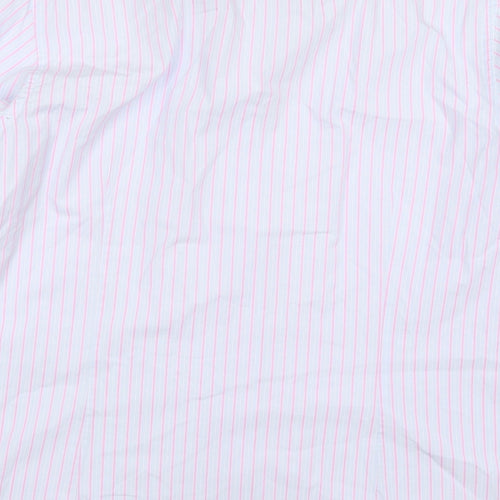 Stovel & Mason Mens Blue Striped Cotton  Dress Shirt Size 17 Collared Button - Pink