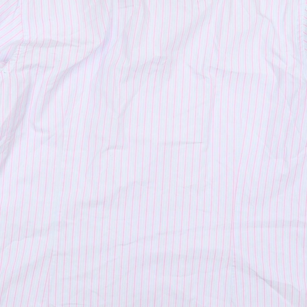 Stovel & Mason Mens Blue Striped Cotton  Dress Shirt Size 17 Collared Button - Pink