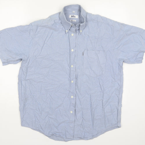Lee Cooper Mens Blue  Cotton  Button-Up Size 15 Collared Button