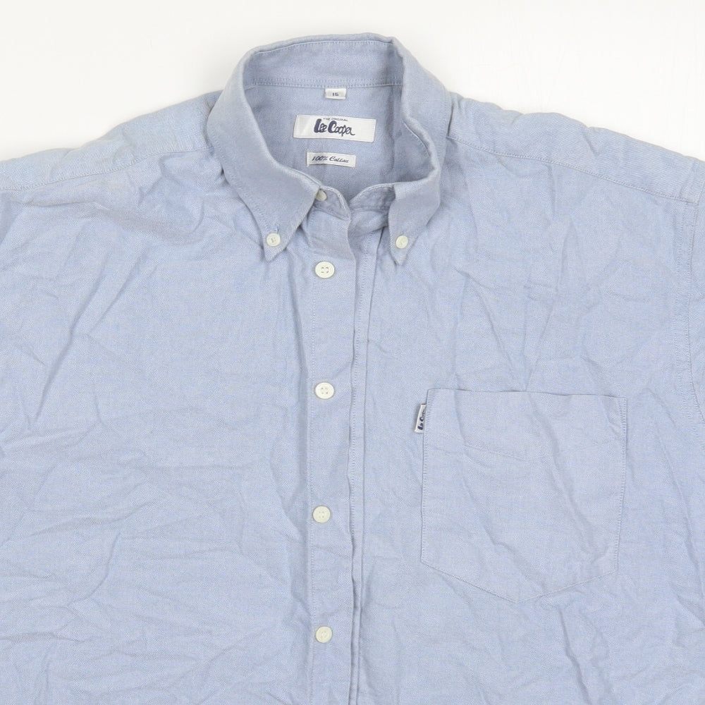 Lee Cooper Mens Blue  Cotton  Button-Up Size 15 Collared Button