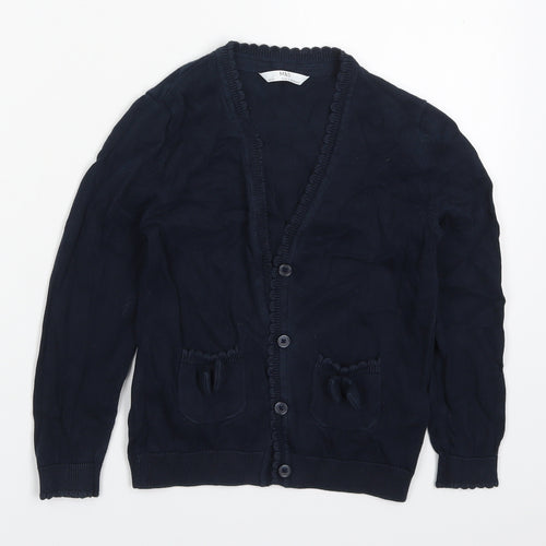 Marks and Spencer Girls Blue V-Neck  Cotton Cardigan Jumper Size 5-6 Years  Button
