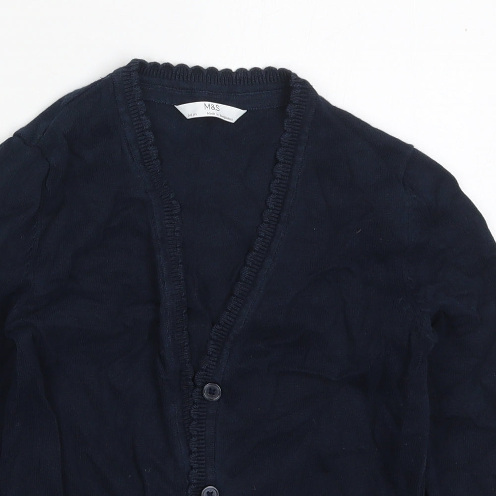 Marks and Spencer Girls Blue V-Neck  Cotton Cardigan Jumper Size 5-6 Years  Button