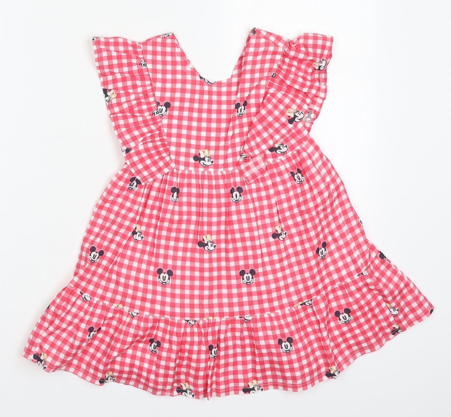 George Girls Red Check Cotton Trapeze & Swing  Size 2-3 Years  Round Neck Button - Minnie Mouse