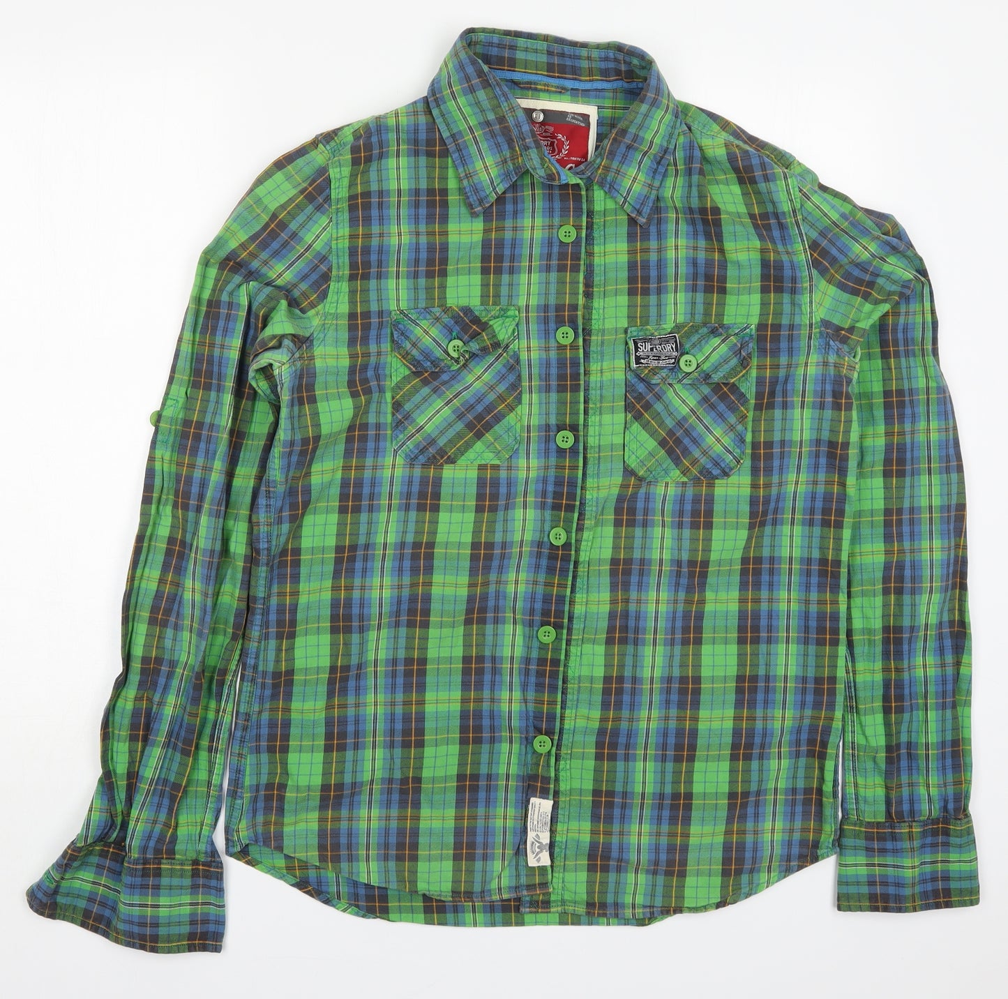 Superdry Mens Green Check Cotton  Button-Up Size XL Collared Button