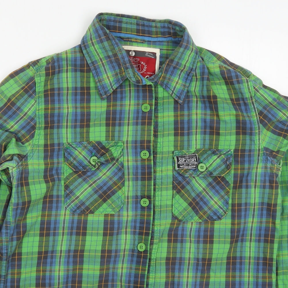 Superdry Mens Green Check Cotton  Button-Up Size XL Collared Button