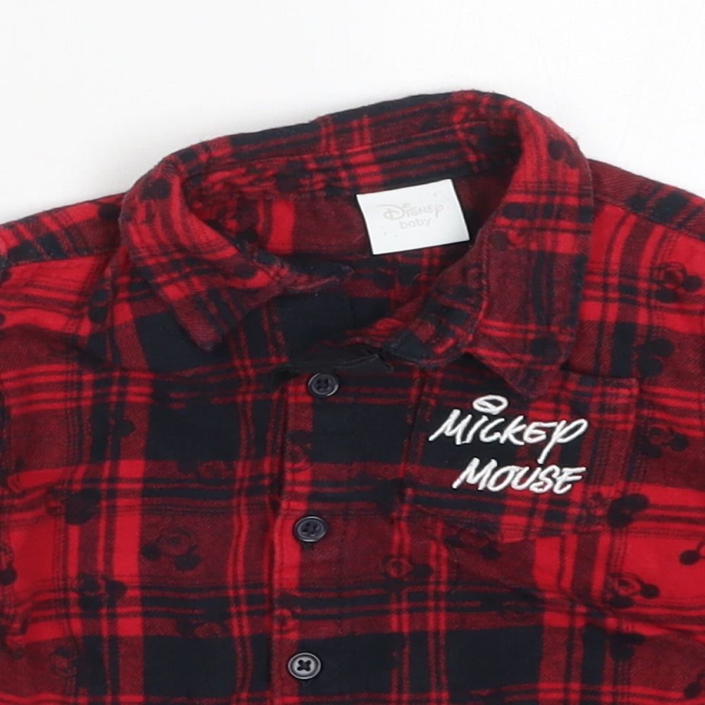 F&F Baby Red Check Cotton Basic Button-Up Size 12-18 Months Collared Button - Mickey Mouse