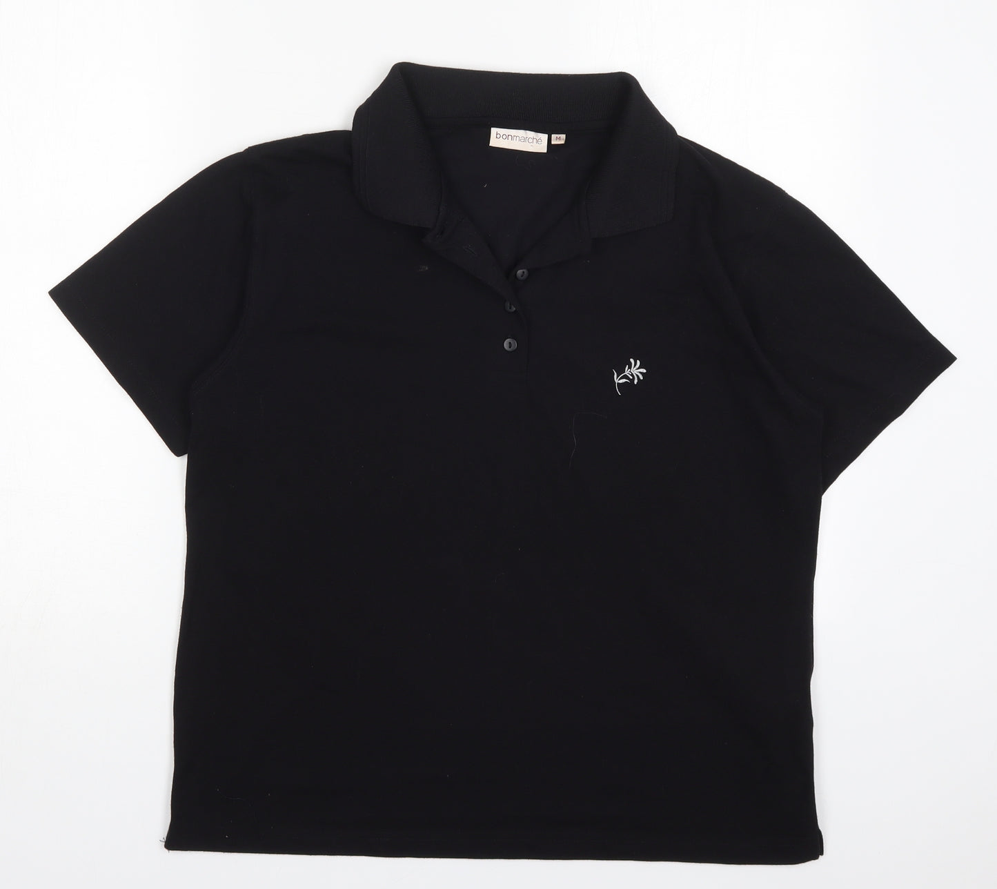 Bonmarché Womens Black  Cotton Basic Polo Size M Collared