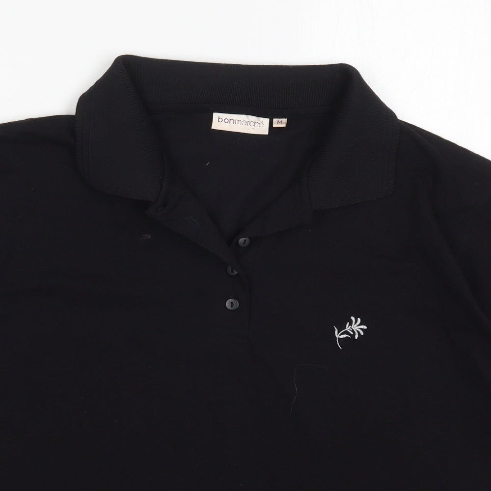 Bonmarché Womens Black  Cotton Basic Polo Size M Collared