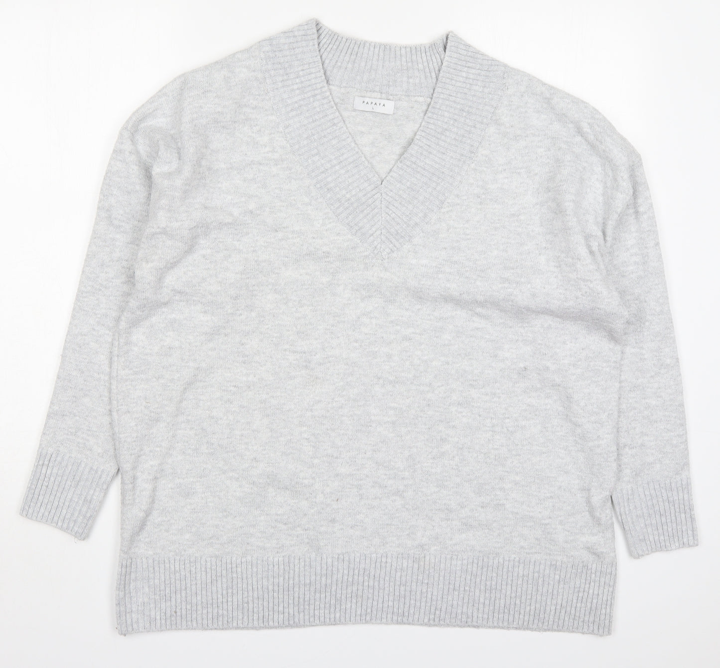 Papaya Womens Grey V-Neck  Polyester Pullover Jumper Size L