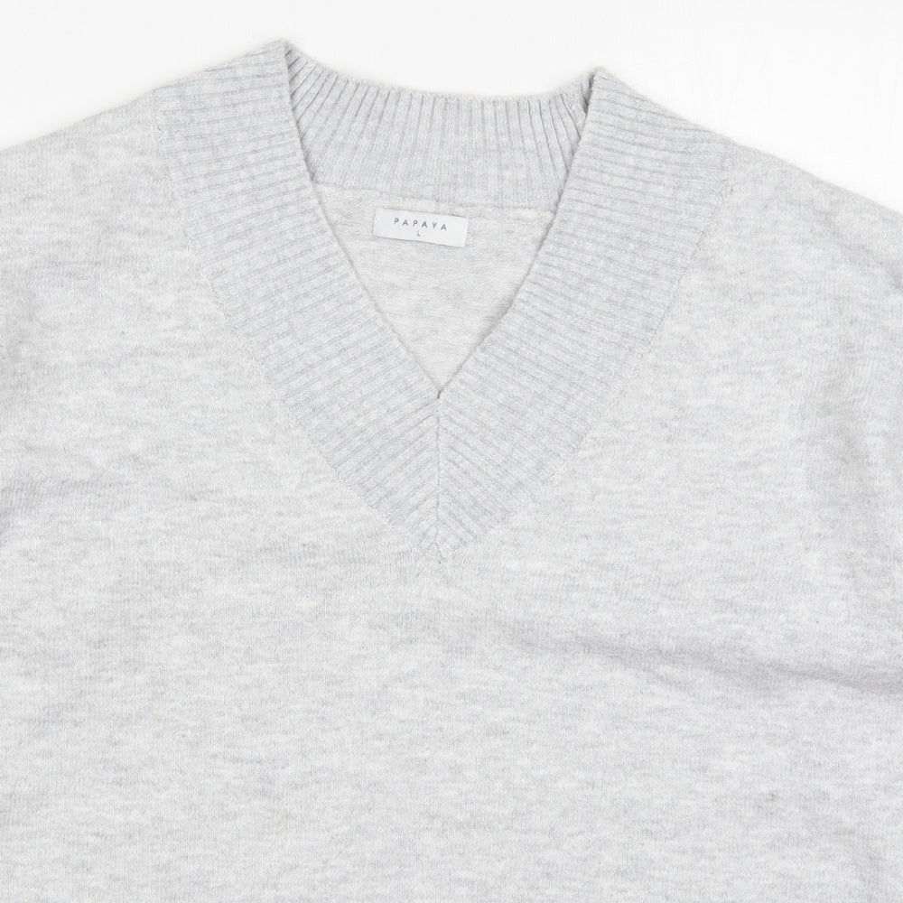 Papaya Womens Grey V-Neck  Polyester Pullover Jumper Size L