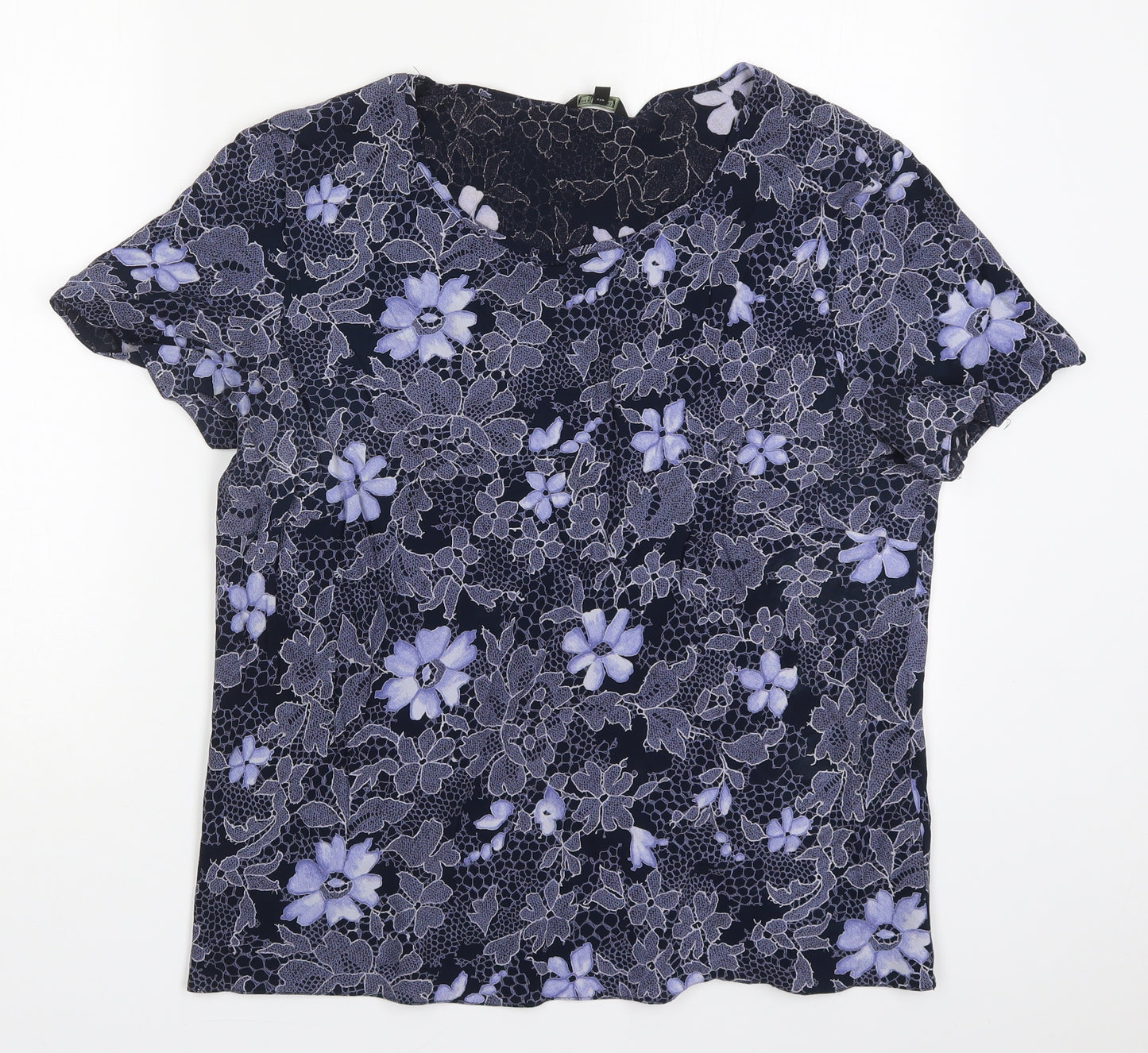 Debenhams Womens Blue Floral Viscose Basic T-Shirt Size 18 Round Neck