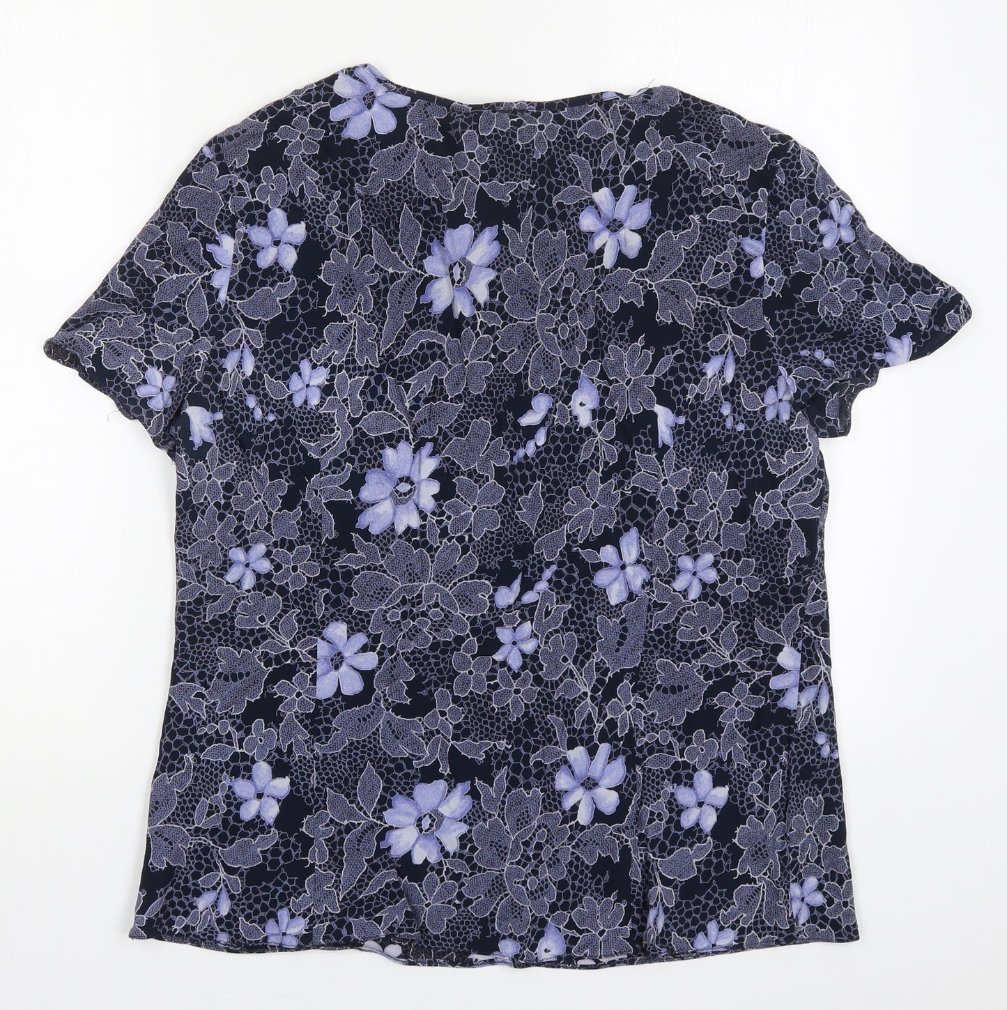 Debenhams Womens Blue Floral Viscose Basic T-Shirt Size 18 Round Neck