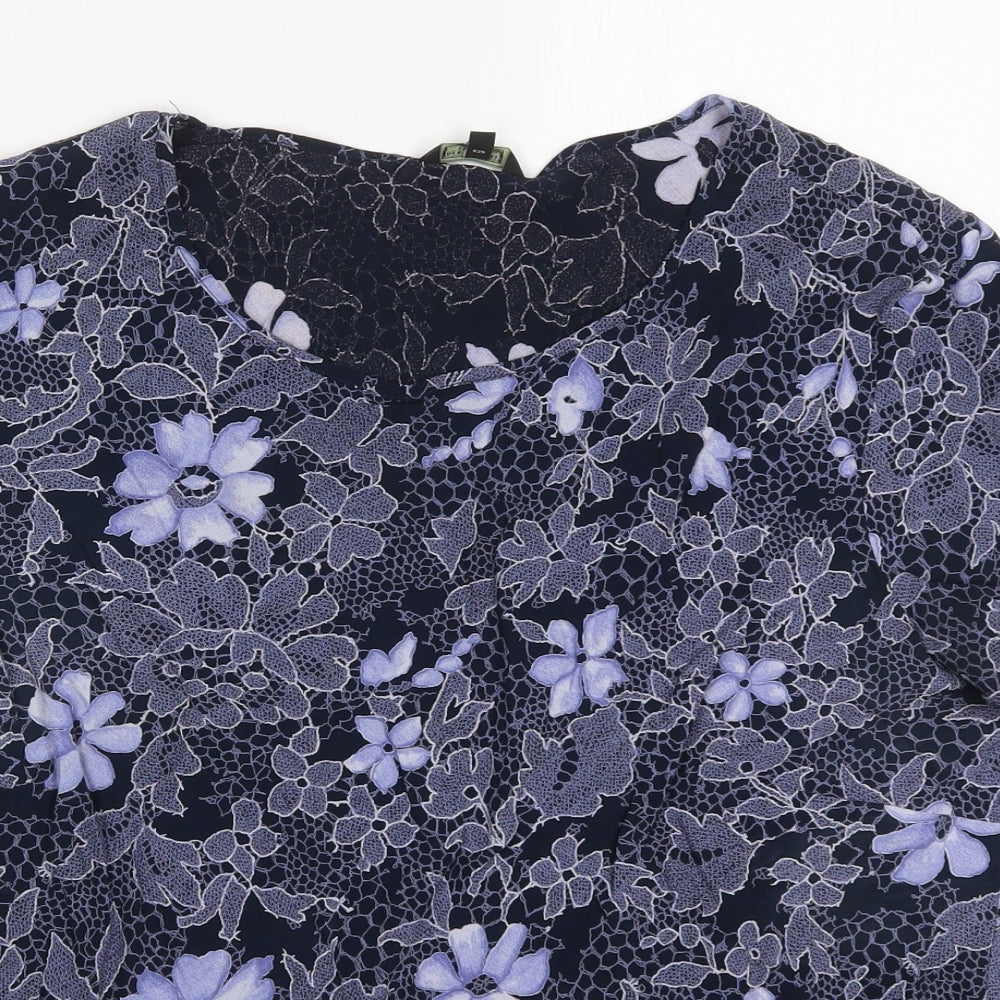Debenhams Womens Blue Floral Viscose Basic T-Shirt Size 18 Round Neck