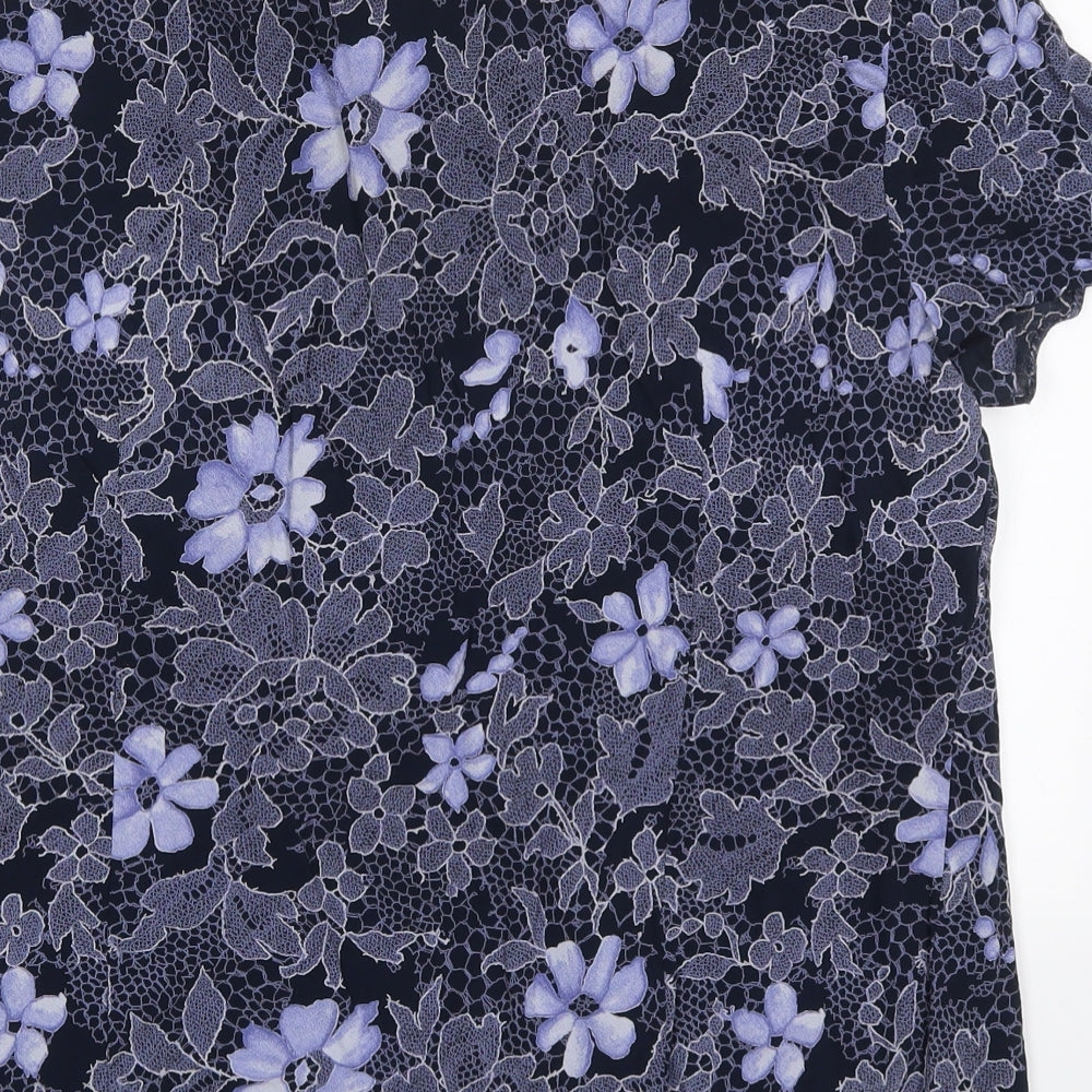 Debenhams Womens Blue Floral Viscose Basic T-Shirt Size 18 Round Neck