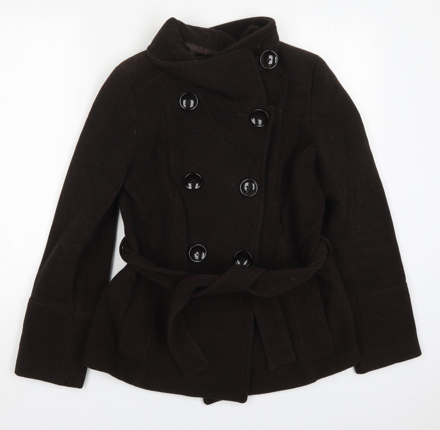 Zara Womens Brown   Pea Coat Coat Size M  Button