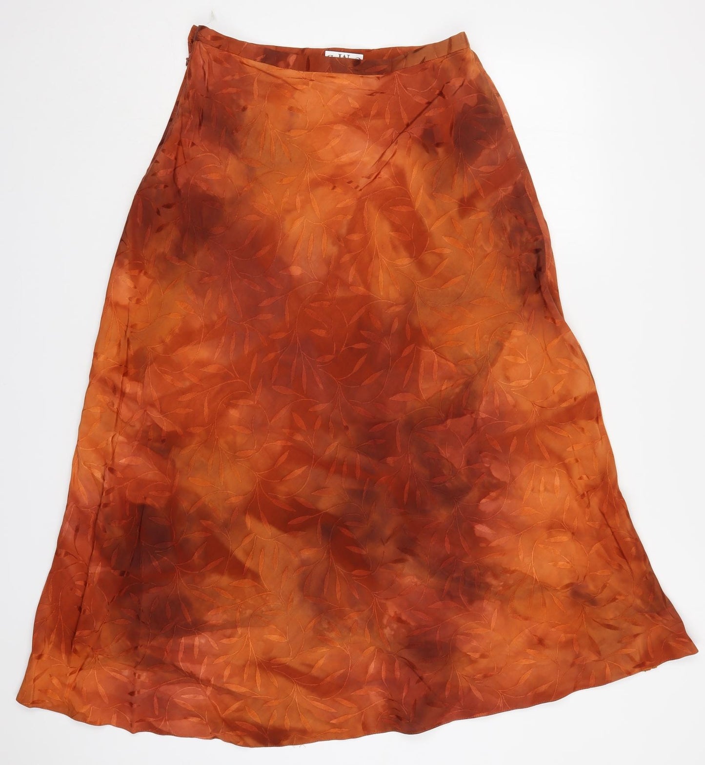 CMD Womens Orange  Viscose A-Line Skirt Size 16   Zip - Leaf Pattern