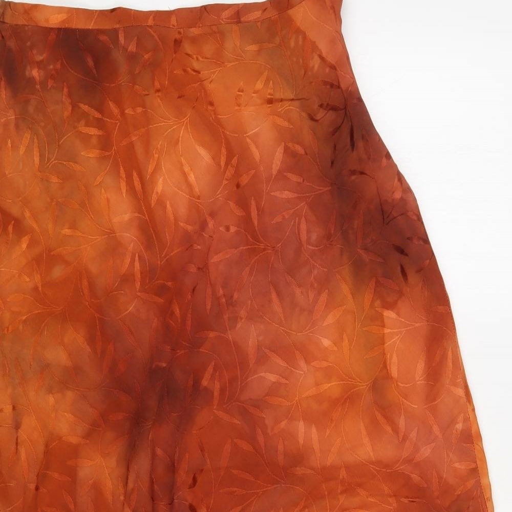 CMD Womens Orange  Viscose A-Line Skirt Size 16   Zip - Leaf Pattern
