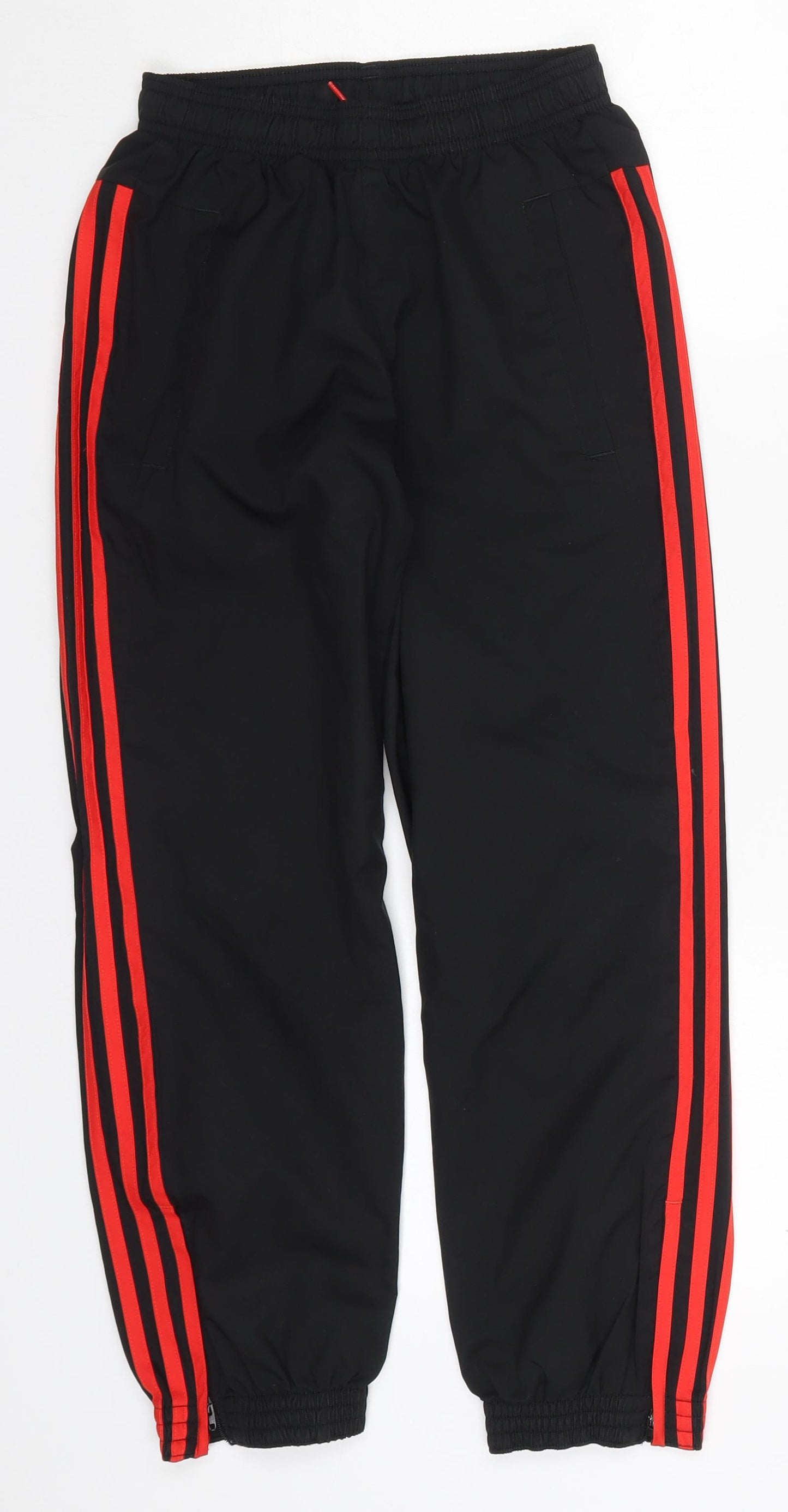 adidas Boys Black Striped Polyester Jogger Trousers Size 9-10 Years  Regular  - Red Side Stripe