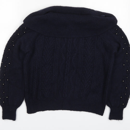 NEXT Womens Blue Roll Neck  Nylon Pullover Jumper Size S