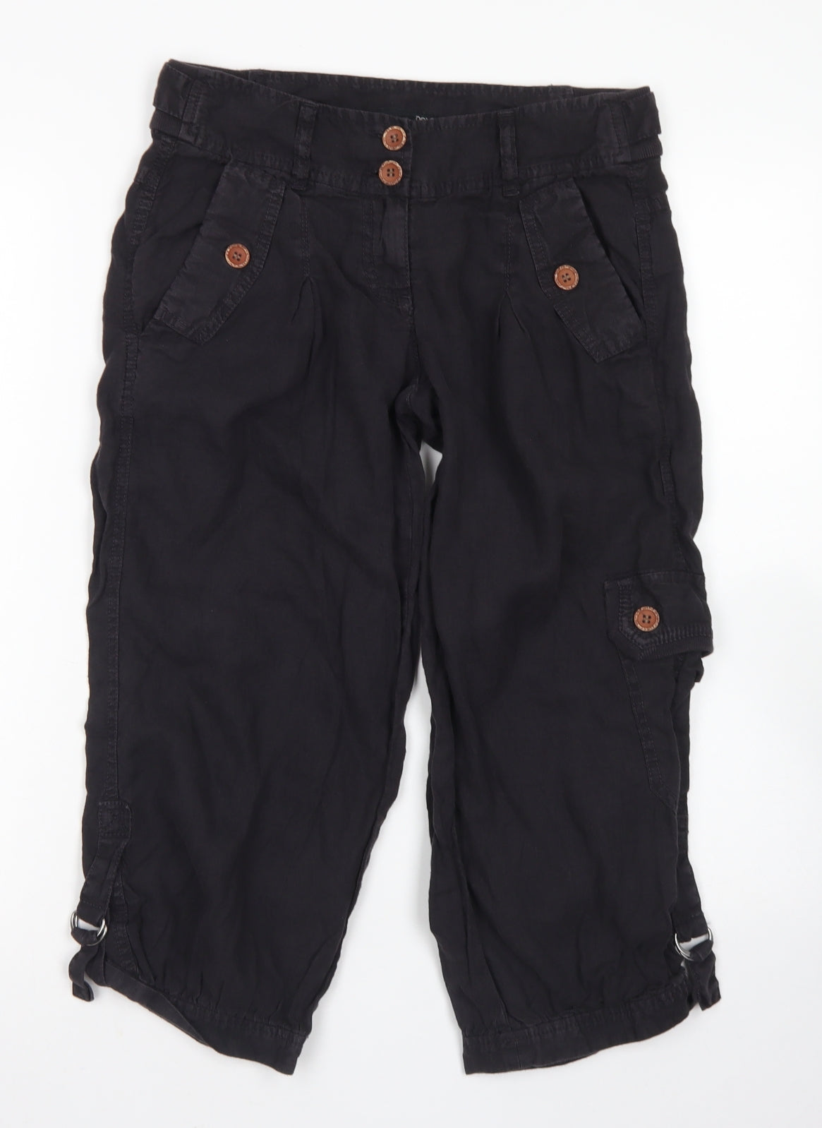 NEXT Womens Grey  Linen Pedal Pusher Trousers Size 6 L20 in Regular Button