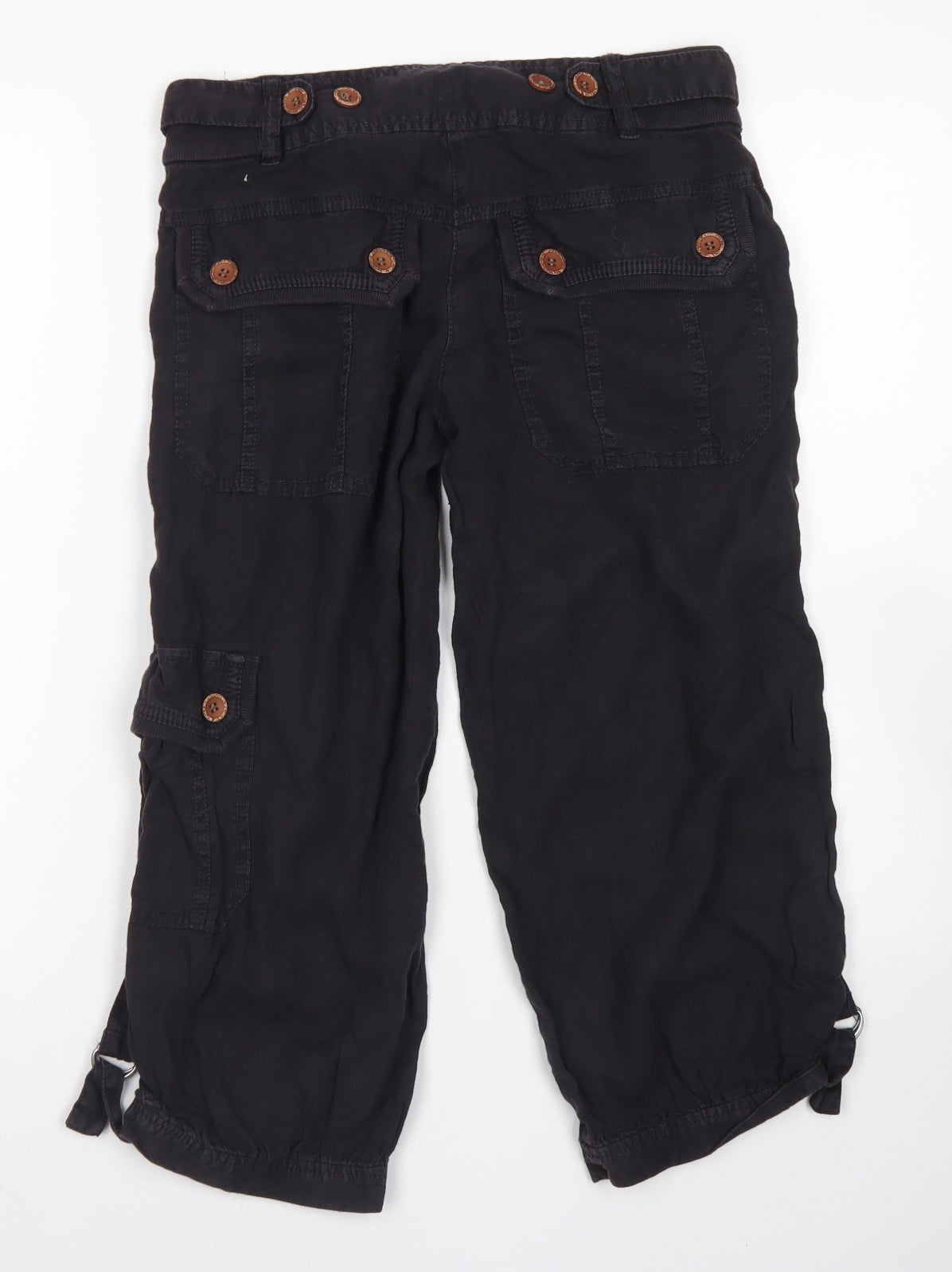 NEXT Womens Grey  Linen Pedal Pusher Trousers Size 6 L20 in Regular Button