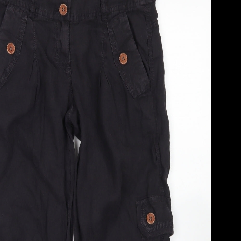 NEXT Womens Grey  Linen Pedal Pusher Trousers Size 6 L20 in Regular Button