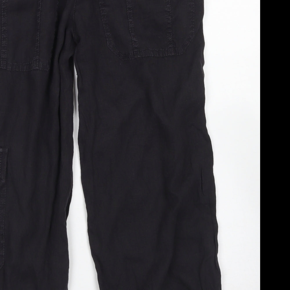 NEXT Womens Grey  Linen Pedal Pusher Trousers Size 6 L20 in Regular Button