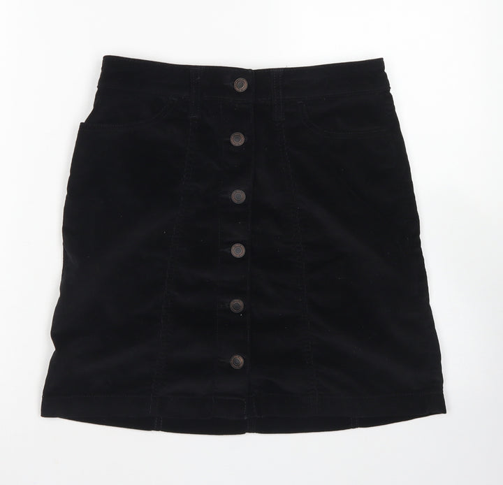 NEXT Womens Black Cotton A-Line Skirt Size 6 Button