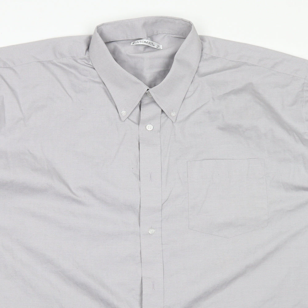 Kustom Kit Mens Grey  Cotton  Dress Shirt Size 19 Collared Button