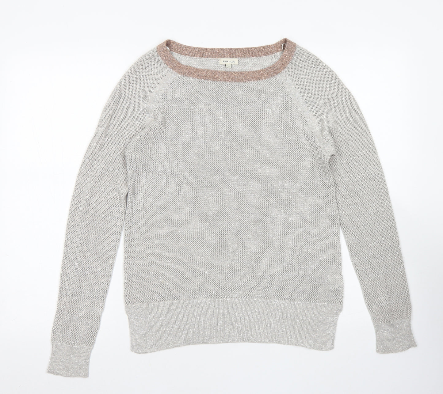 River Island Womens Grey  Viscose Basic Blouse Size 10 Crew Neck