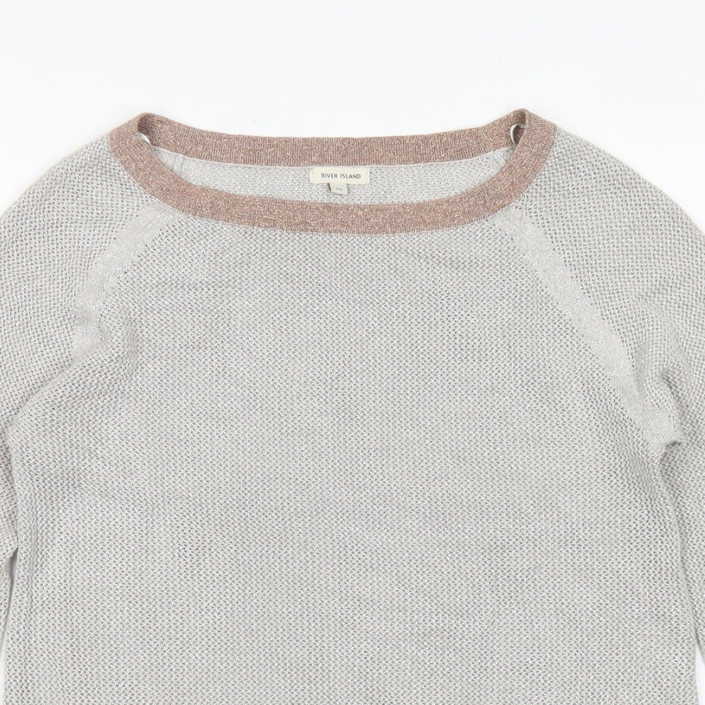 River Island Womens Grey  Viscose Basic Blouse Size 10 Crew Neck
