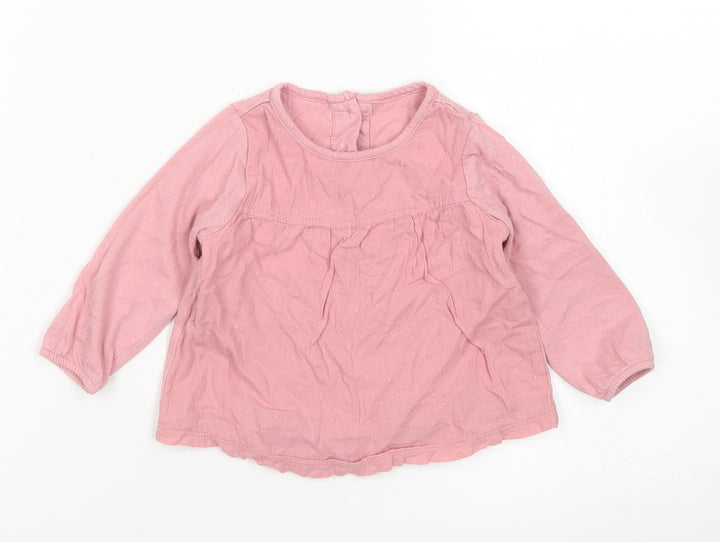 Matalan Girls Pink Polka Dot Cotton Basic T-Shirt Size 3-6 Months Crew Neck Button