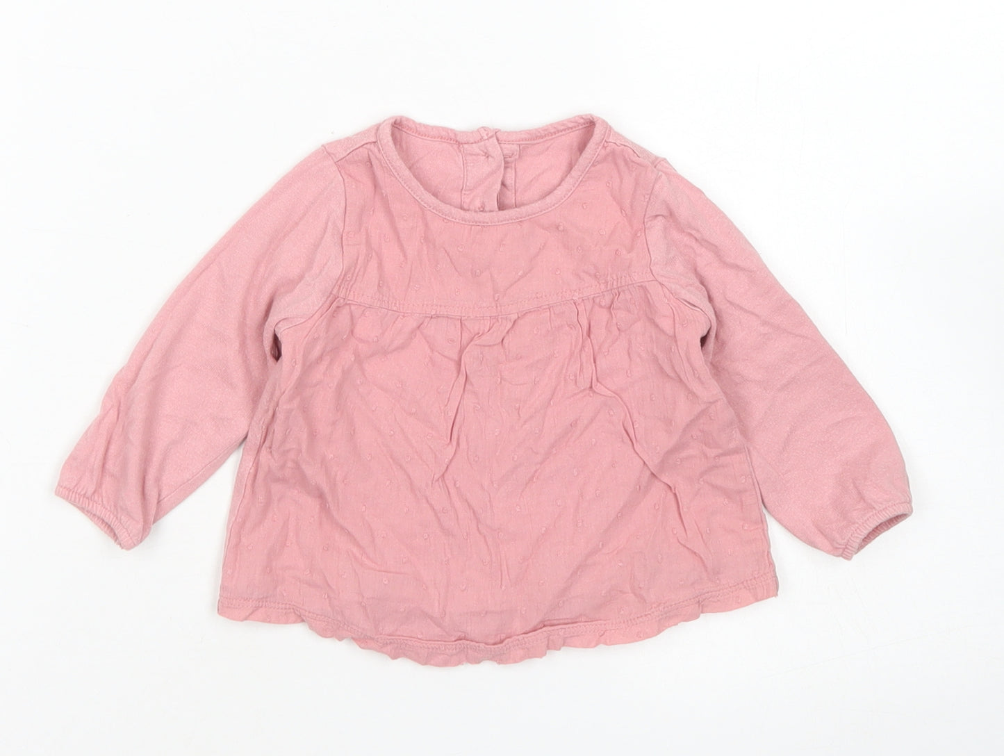 Matalan Girls Pink Polka Dot Cotton Basic T-Shirt Size 3-6 Months Crew Neck Button