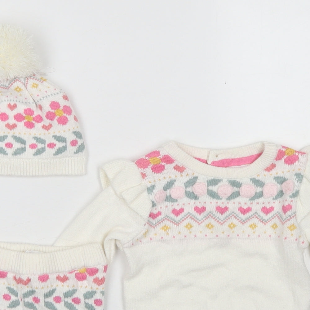 Fred & Flo Girls White Fair Isle Cotton Trousers Set Outfit/Set Size 0-3 Months  Button - Up to 1 month
