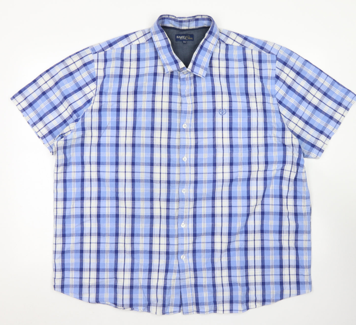 Easy Mens Blue Plaid Cotton  Button-Up Size 2XL Collared Button