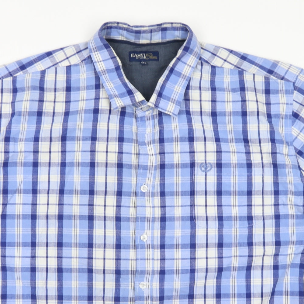 Easy Mens Blue Plaid Cotton  Button-Up Size 2XL Collared Button