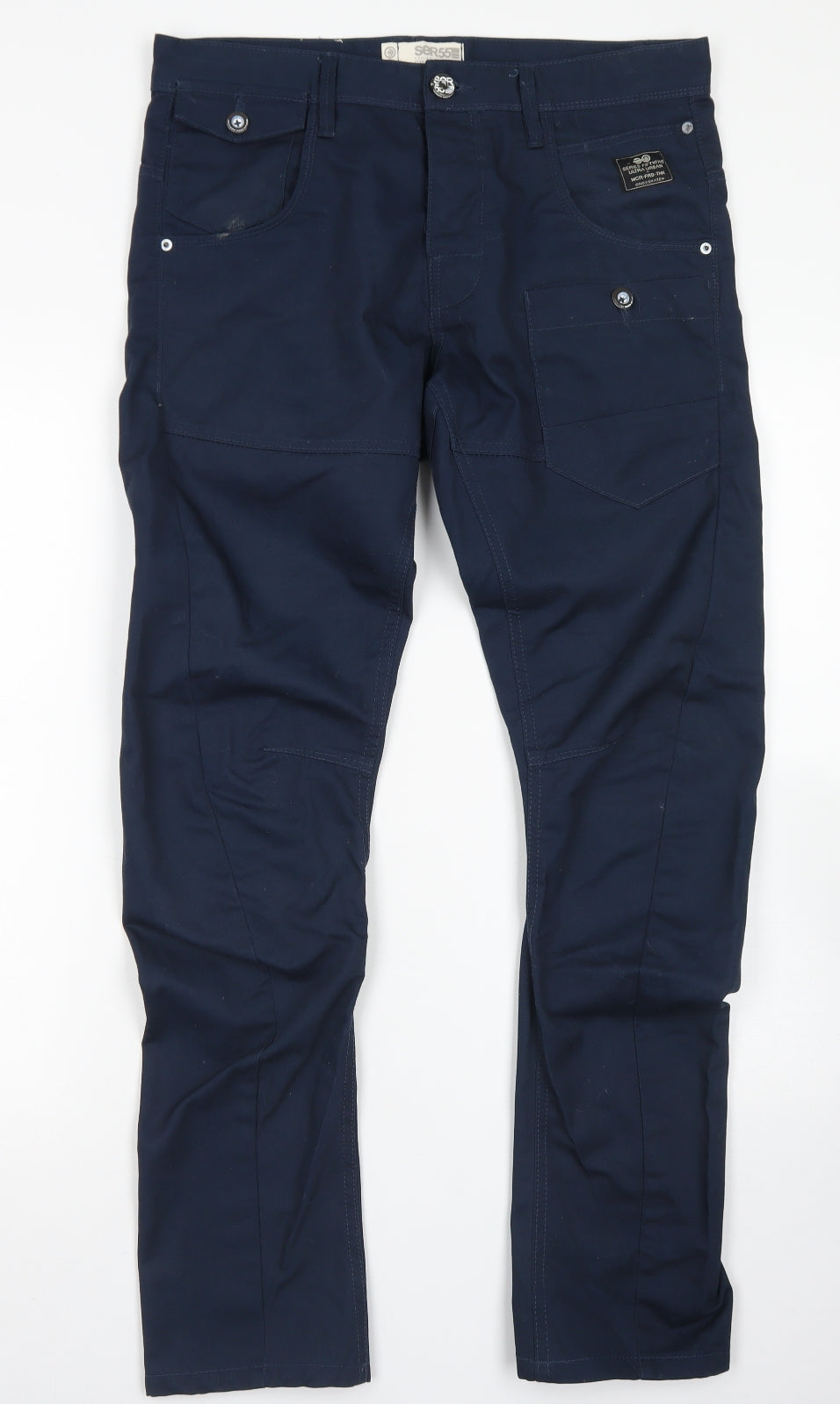 Crosshatch Mens Blue  Polyester Cargo Trousers Size 32 in L32 in Regular Button