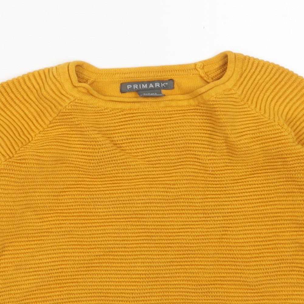 Primark Boys Yellow  Cotton Basic T-Shirt Size 6-7 Years Crew Neck